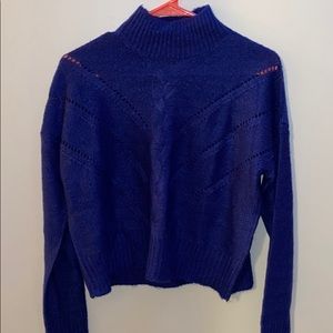 Blue High Neck Cropped Sweater